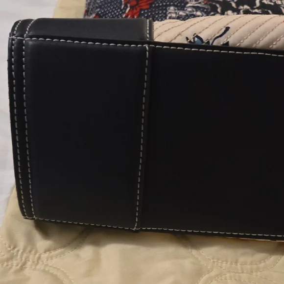 Tory Burch Ella Navy, Cream and Red Patchwork Floral Large Tote - Picture 4 of 8